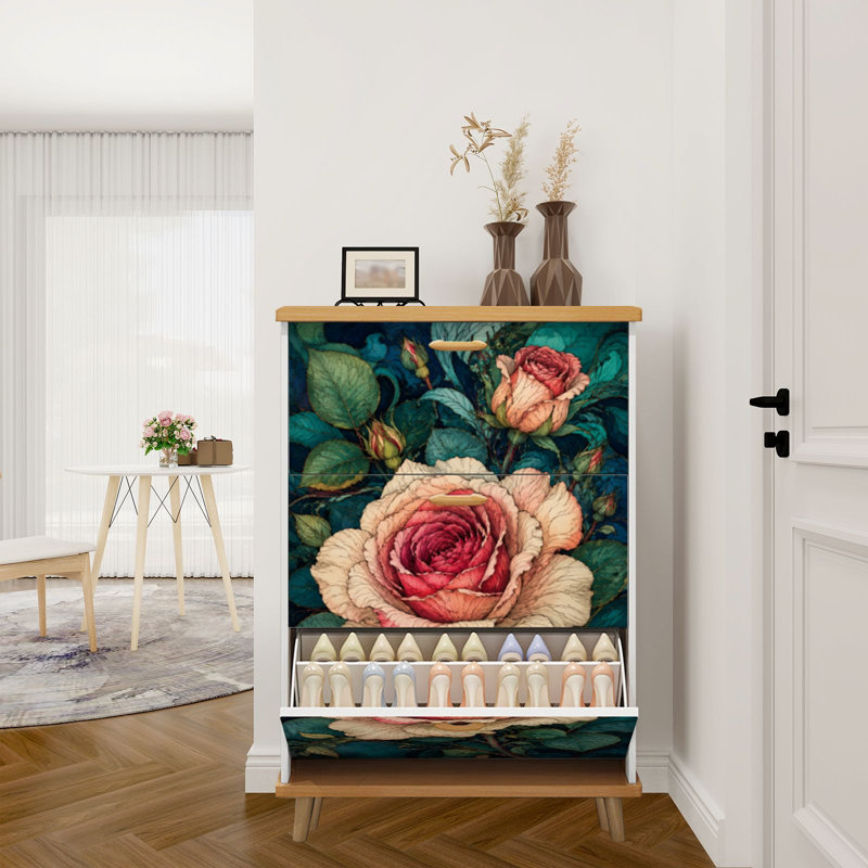 Rangement pour chaussures avec 3 tiroirs rabattables pour pétales de roses détaillées