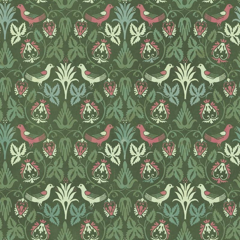 Yuki Osada Damask Wallpaper Double Roll, Green
