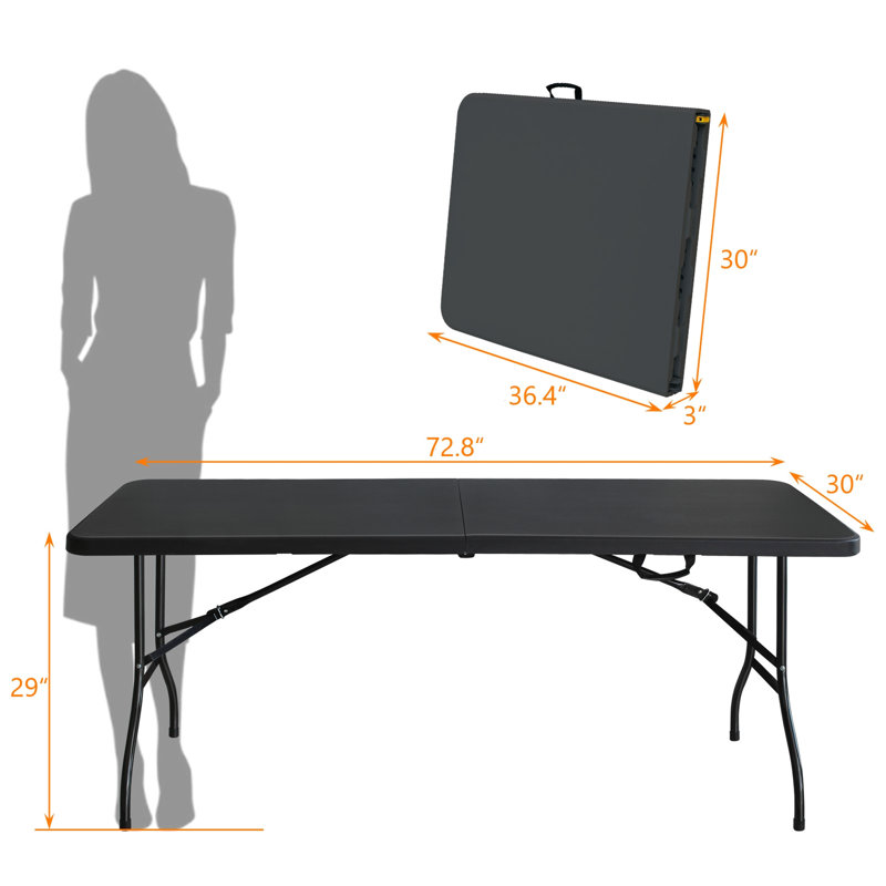 6Ft Portable Folding Table For Leisure Times - Strong, Black Outdoors Activities High Load Bearing,