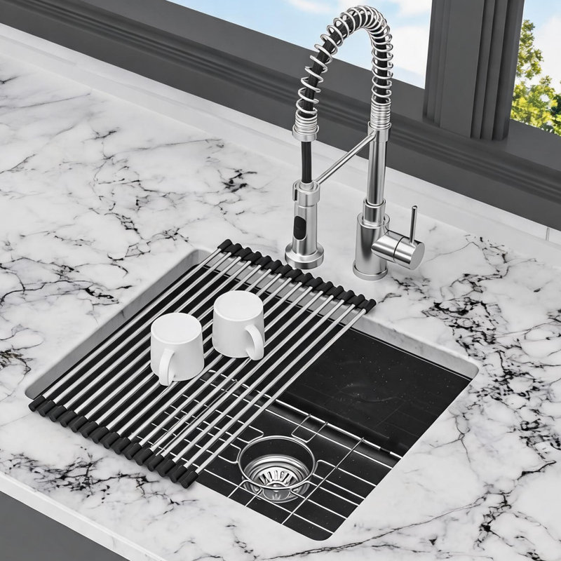 Évier de cuisine en granite noir, lavabo à comptoir de bar encastré pour cuisine