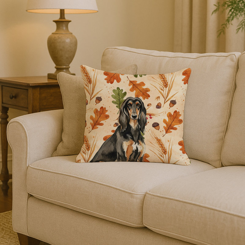 Coussin Black & Tan, Lévrier afghan noir et brun clair, Carré 14 po
