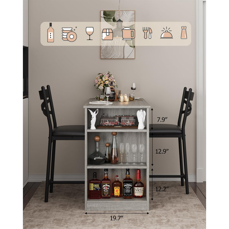 3 Piece Dining Table Set, Gray, Gray