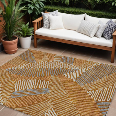 Tapis extérieur lavable floral beige et gris orange 9 pi x 12 pi