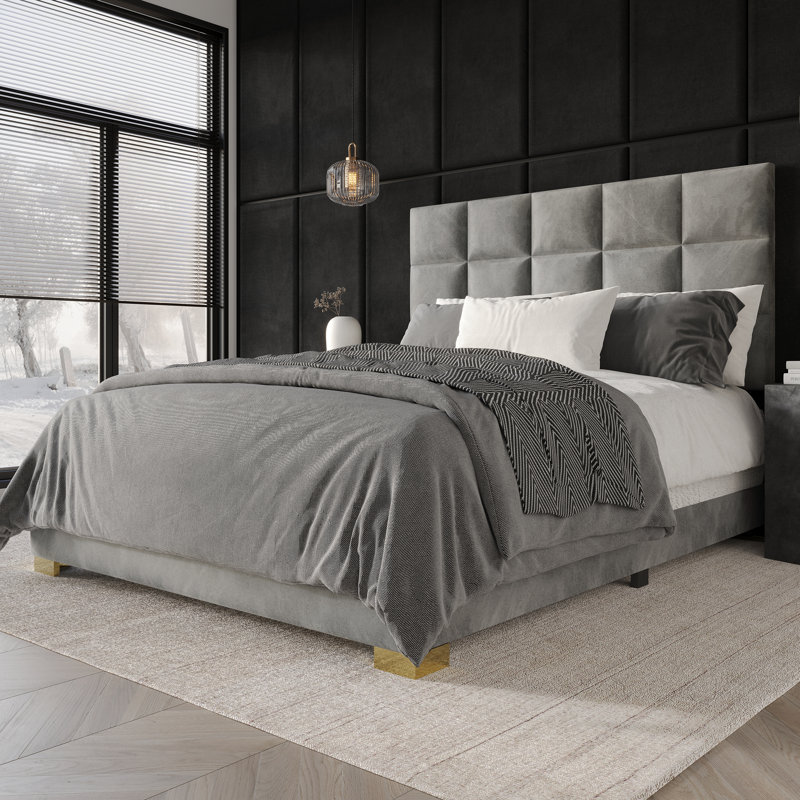 Bentall Upholstered Unfinished Standard Bed, King, Silver Gray