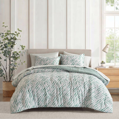 Ensemble de couette à motifs abstraits, taille queen, en polyester, 7 pièces avec draps, vert