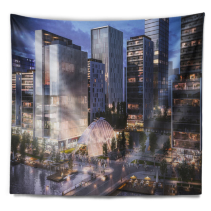 Tapisserie cityscape résidentielle complexe, H 32 po x l 39 po
