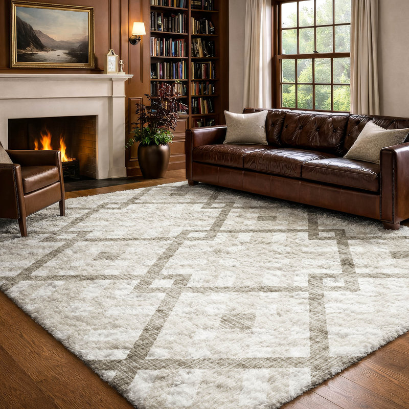 Tapis à poil long de qualité supérieure lavable à la machine ADS616, Beige, 9' x 12'