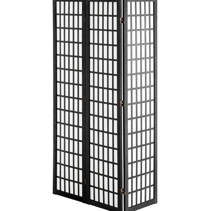 Paravent 3 panneaux japonais pour le bureau, écran d'intimité pliant en bois, 47 pouces avec 360 pivotant, solide, cloison minimaliste à finition noire, utilisation à l'intérieur,