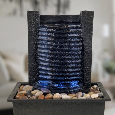 Fontaine d'intérieur avec lumières DEL - Eau de table éclairée avec mur de pierre et son apaisant