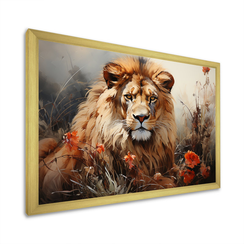 «Lion Wilderness Symphony I» sur toile, Cadre doré simple, H 30 po x l 40 po x P 1,5 po