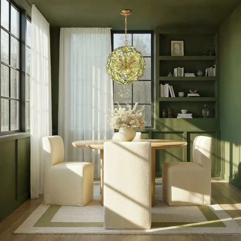 Lustre en laiton vieilli 18,25 po Alerte, Vert, 21'' H X 18.5'' W X 18.5'' D