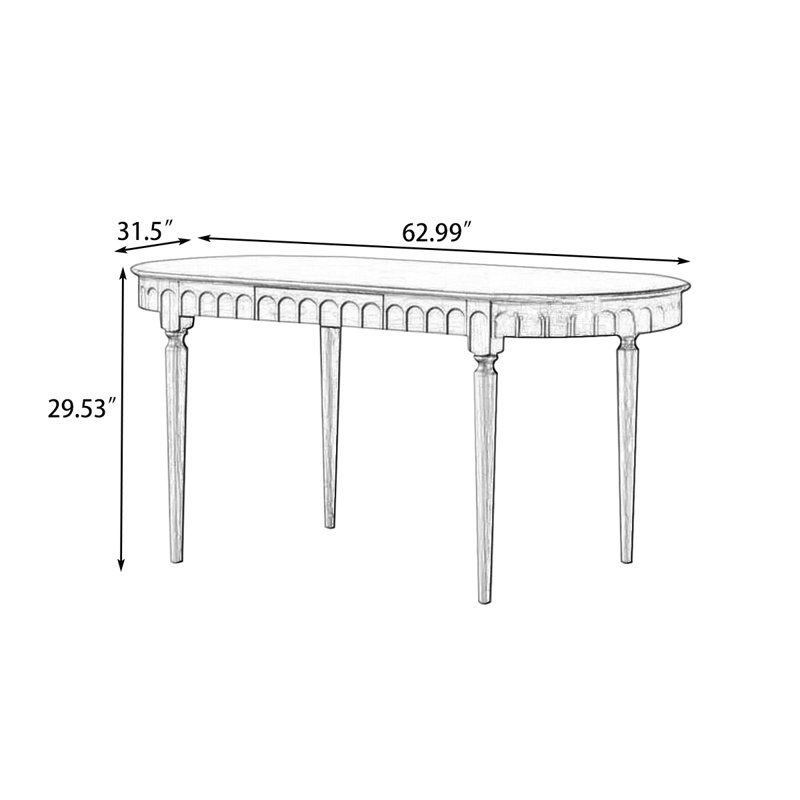 Table de salle à manger ovale en bois massif brun à 4 pieds, H 29,53 po x L 62,99 po x l 31,50 po