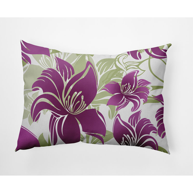 Floral Outdoor Reversible Throw Pillow, Purple