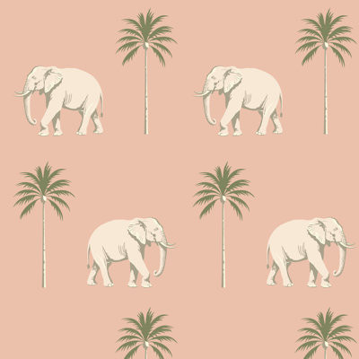 Strolling Elephant - Pink Savanna Wallpaper