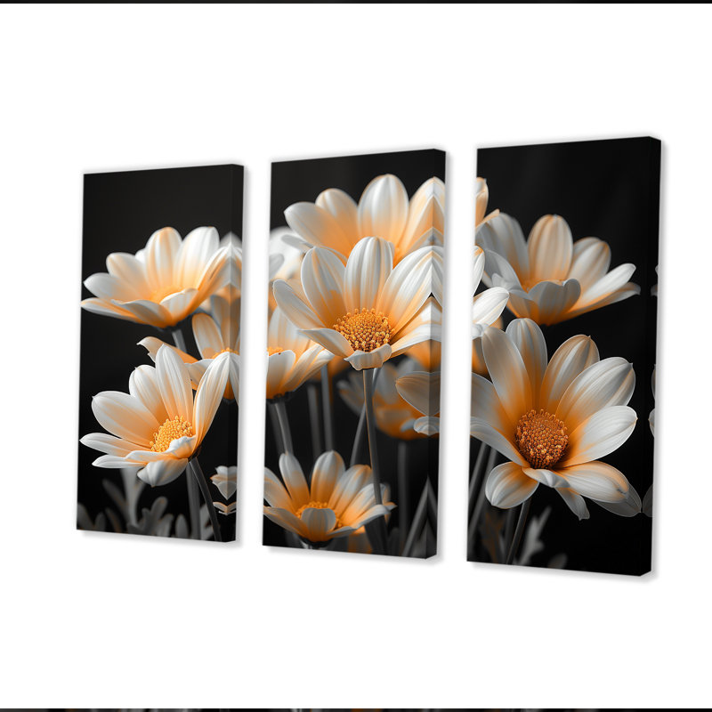 Ensemble de salon mural marguerites jaunes et noires Blowing I - Daisies, Toile tendue, H 28 po x l 36 po x P 1 po