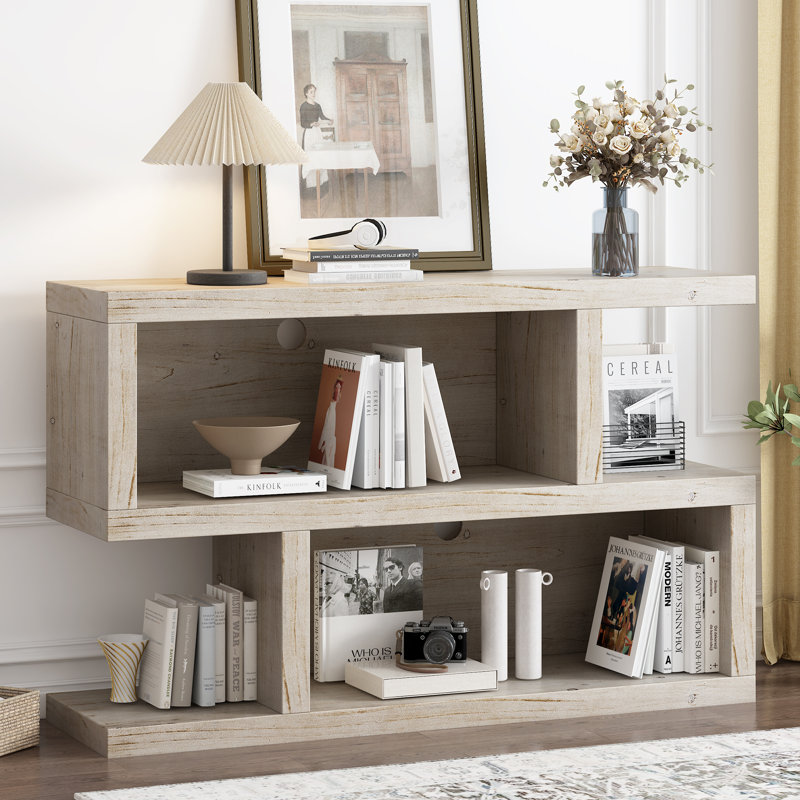Console Table with Symmetrical 2-Tier Open Shelf, Natural