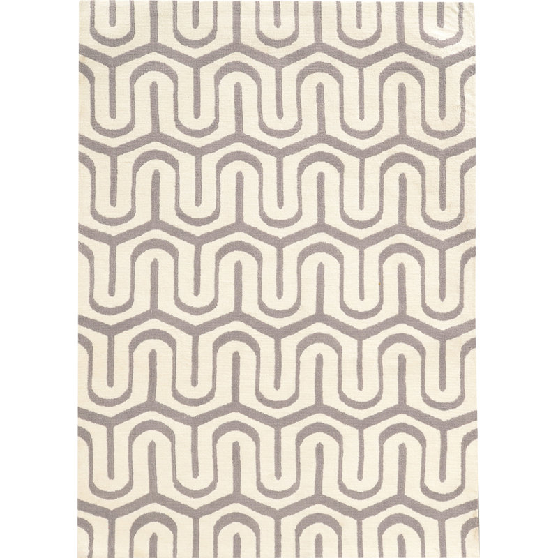 Kobe Geometric Handmade Tufted Beige/Grey Area Rug, Rectangle 5' x 7'