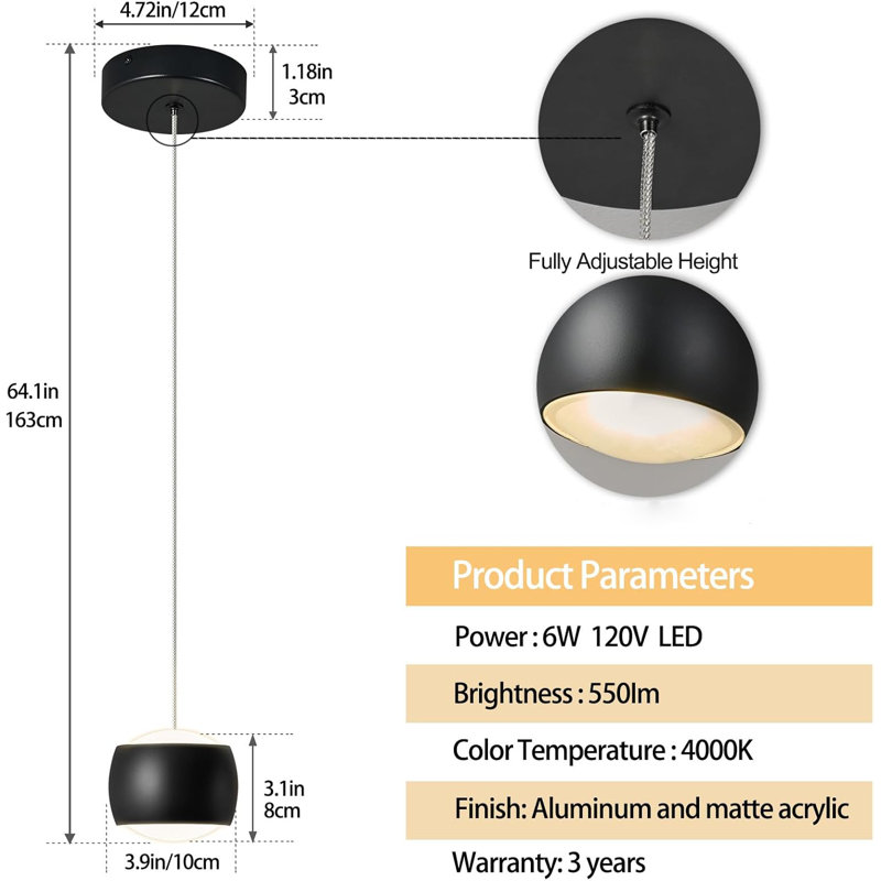 Mini Island Pendant Light, Black