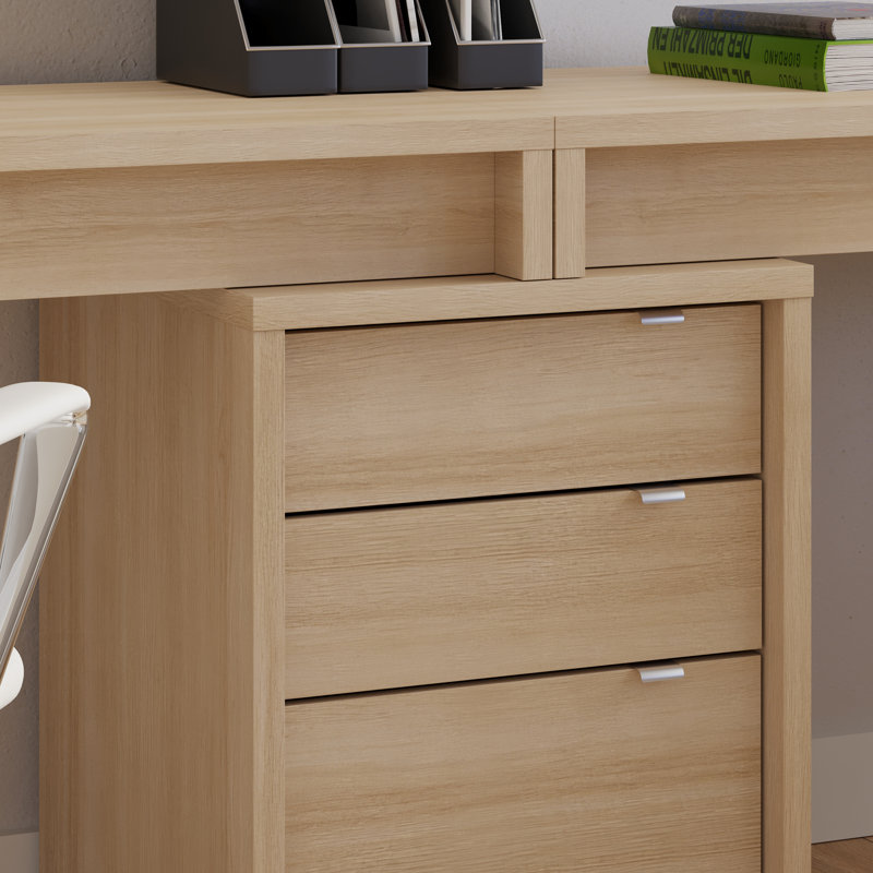 3-piece Home Office With Multi-purpose Storage & Desks, Natural Blonde Oak