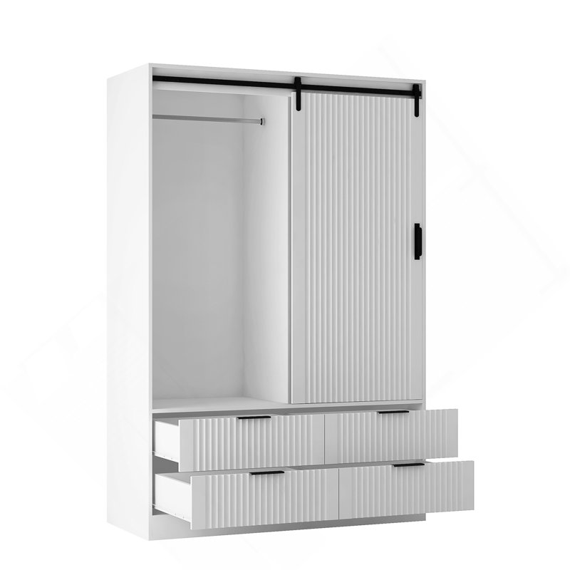 Armoire-penderie autoportante en bois avec 4 tiroirs, Blanc 1