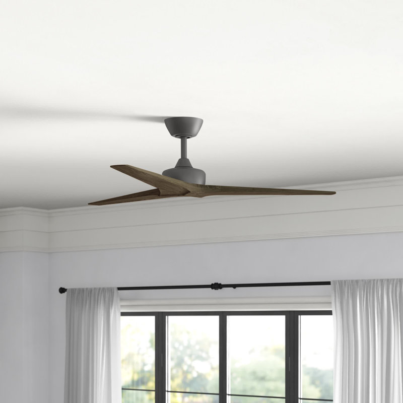 Chisel Indoor/Outdoor Smart Wooden Ceiling Fan with Remote, Blanc mat, Bois patiné, 52" Wide