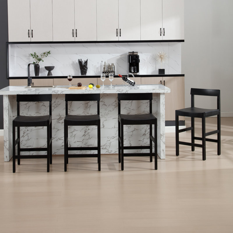 26'' Counter Height Bar Stools Modern Counter Stools With Backs And Footrest Faux Leather Island Chairs, Farmhouse Wooden Stools For Kitchen Counter Island Home Bar