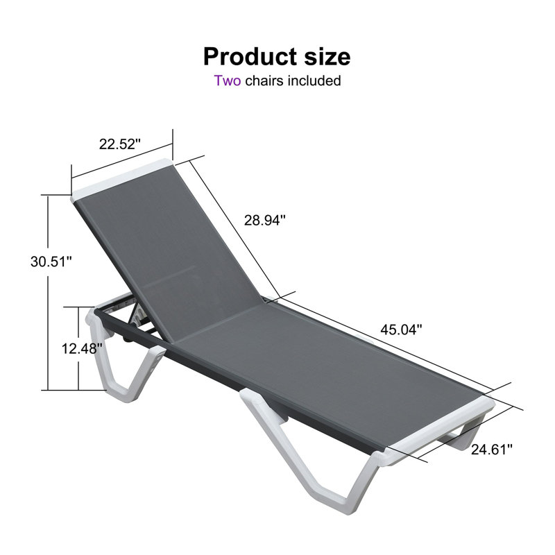 2-piece Outdoor Aluminum Chaise Lounge Set, Gray