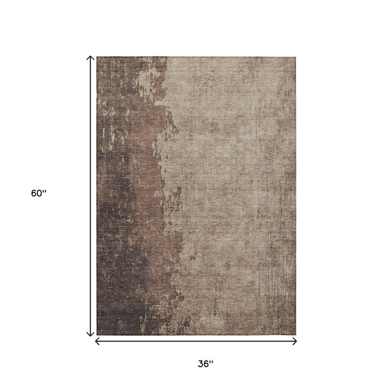 Tapis intérieur/extérieur lavable, abstrait, chocolat et taupe, 90 x 150 cm