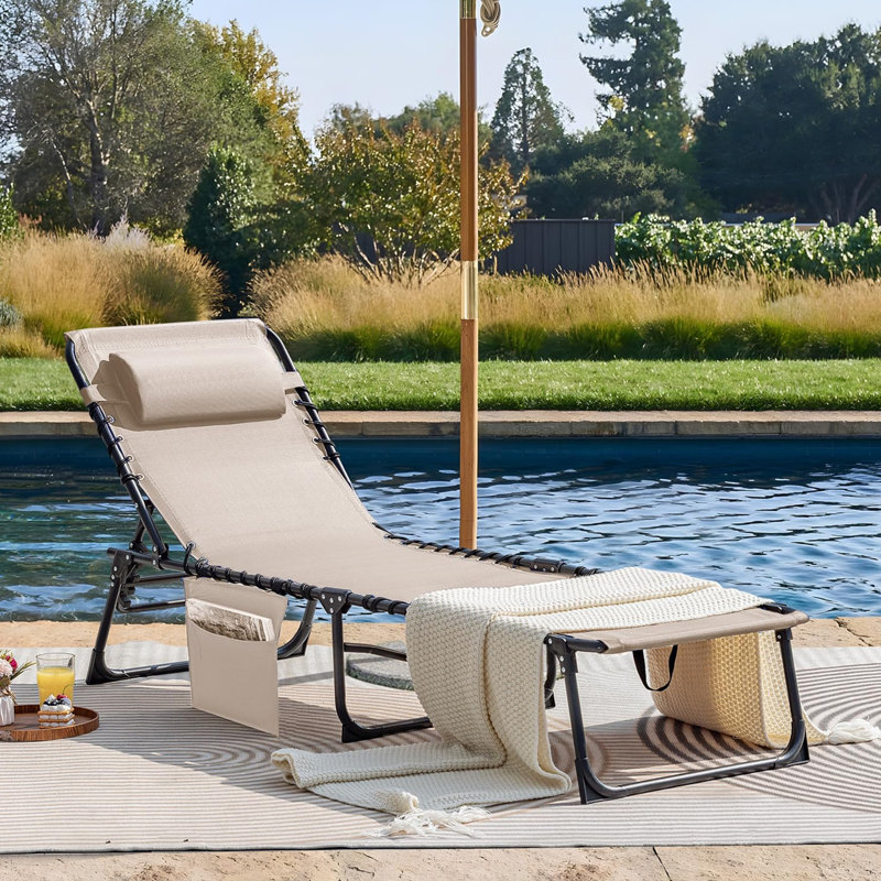 Chaise longue pliable réglable à 5 positions, Beige