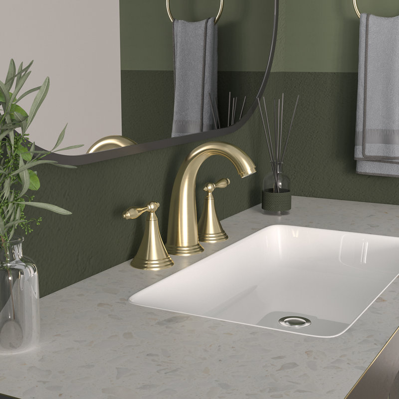 Widespread 2-handle Bathroom Faucet with Drain Assembly, Brushed Gold