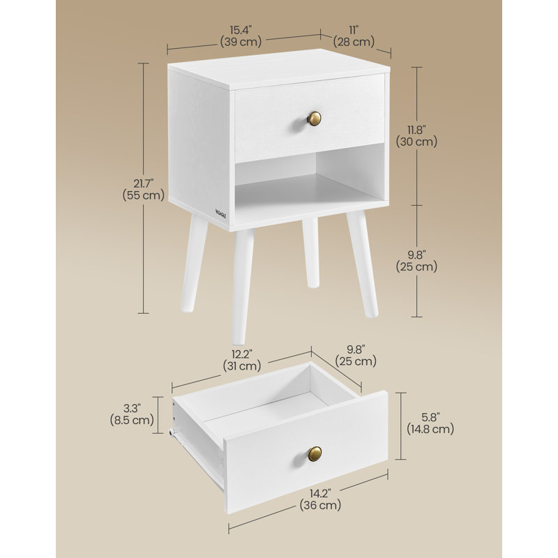 Phoenixville 39cm W Manufactured Wood Bedside Table, White