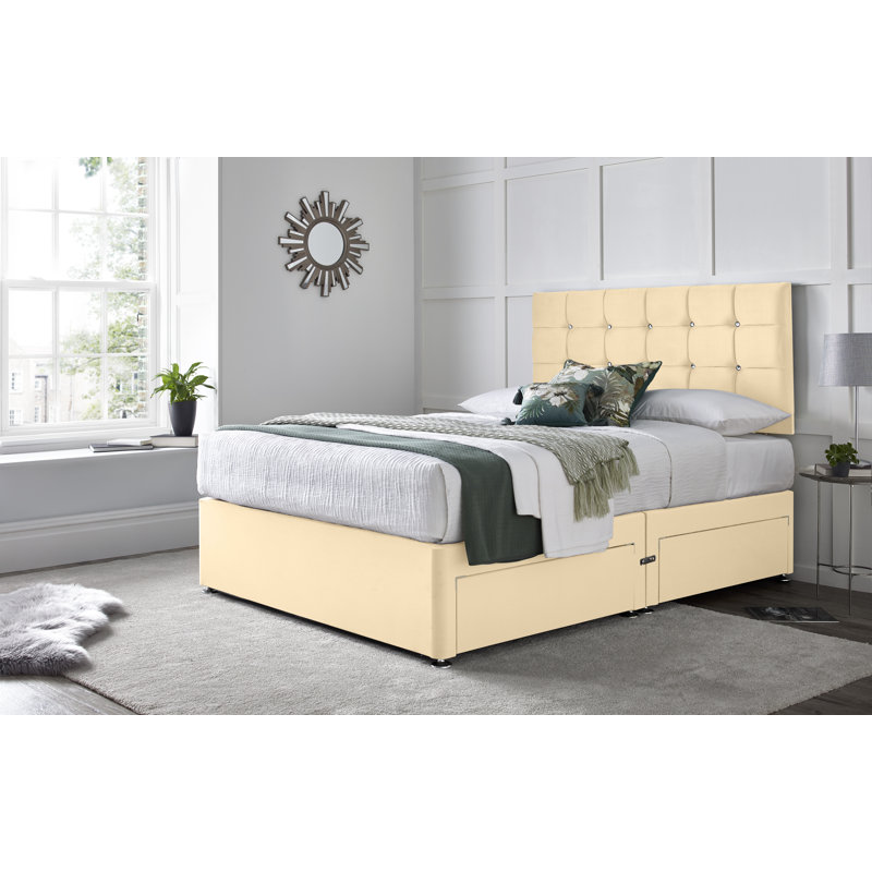 Preetam Divan Bed with 24" Headboard on Struts, Cream, Super King (6'), 2 Side Drawers