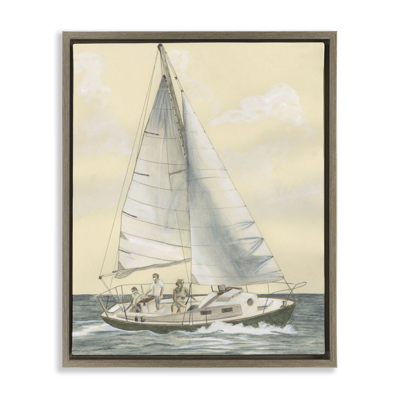 "Family Sailing Trip", art mural sur toile flottante par Michael Willett, Cadre flottant orme Montalcino, H 31 po x l 25 po