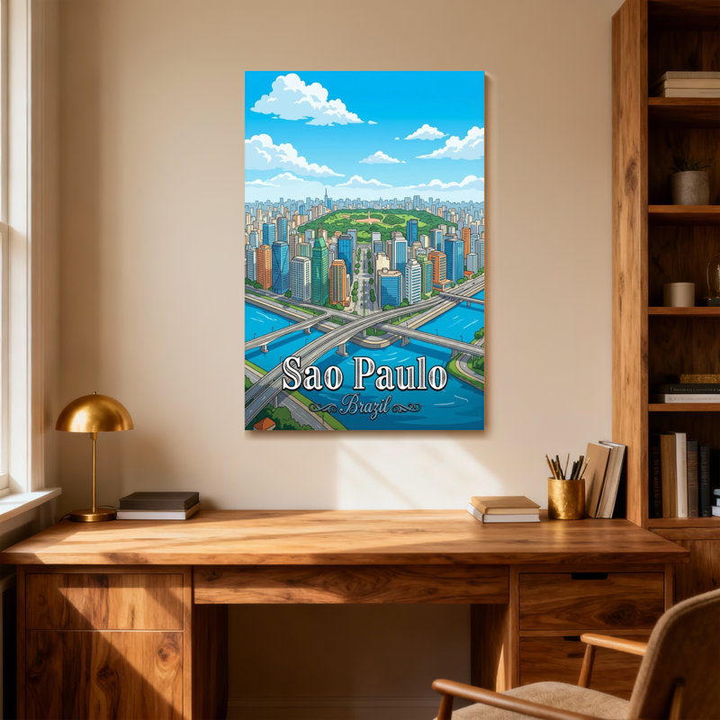 Paysages pittoresques et urbains avec rivière et horizon, H 18 po x l 12 po