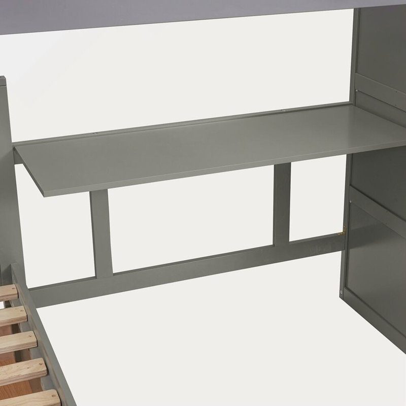 Lit superposé simple en L avec 3 tiroirs, bureau portable et garde-robe