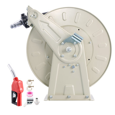 Fuel Hose Reel, 3/4 inch x 66 ft Retractable, 300 PSI, Spring Driven Auto Swivel Rewind, Heavy-Duty Carbon Steel Construction with Industrial Grade Rubber Hose, Kerosene, Designed for Diesel Fuel