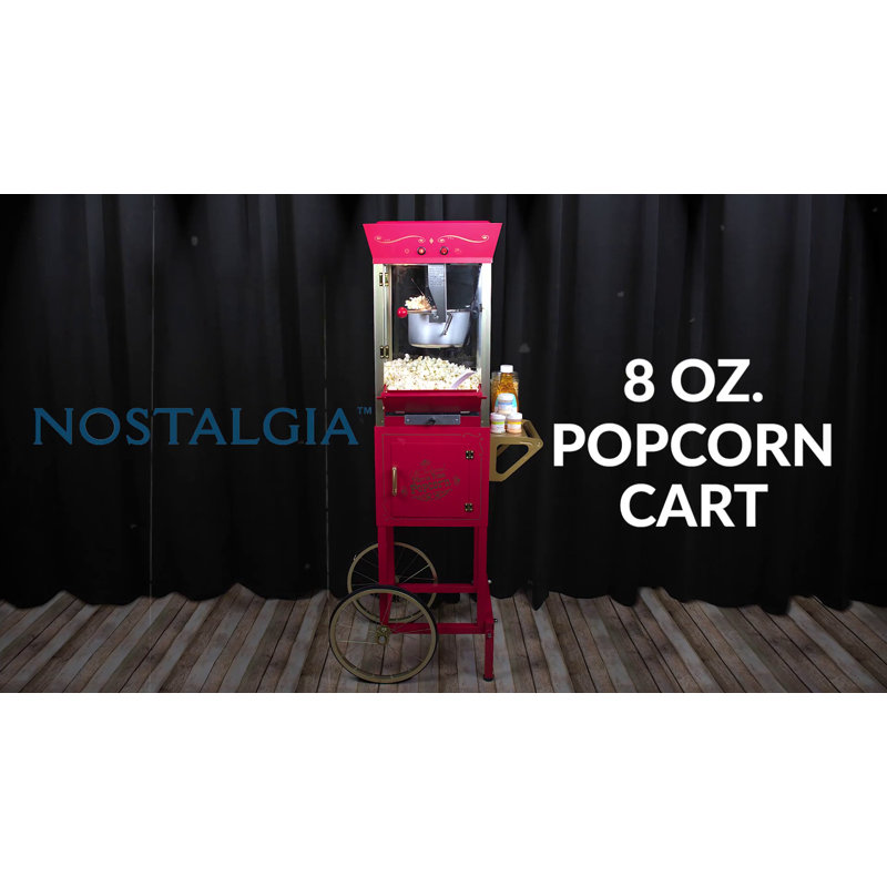 Vintage Red Stainless Steel Popcorn Maker Cart with Wheels