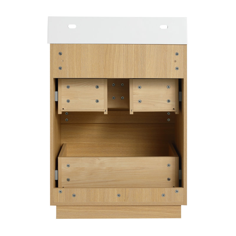 Ensemble de meuble-lavabo simple autoportant 24 po avec lavabo en résine, 24 po et 2 tiroirs, Chêne original
