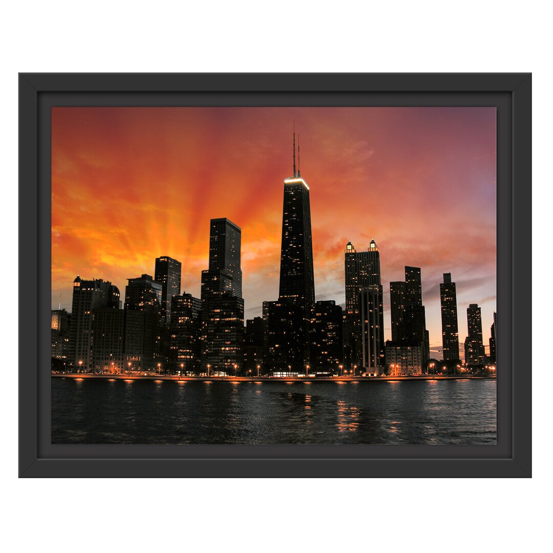 Chicago Skyscraper Silhouette Floater Frame Grafik auf Papier drucken