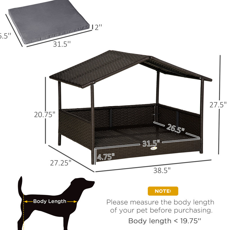 Lit pour chien avec auvent en matériau PE, coussin confortable pour les chiens de petite et moyenne taille, maison d'extérieur grise gardant l'animal au sec sous la pluie