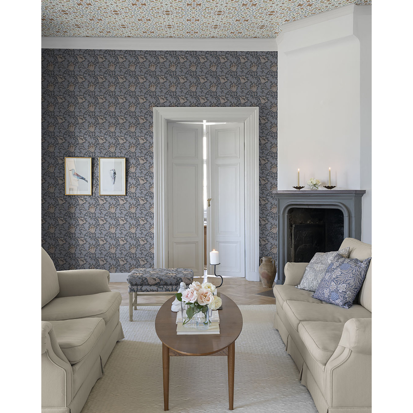 Anemone Floral Wallpaper, Dark Blue
