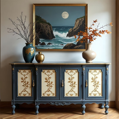 Armoire d'entrée rétro en bois massif peint