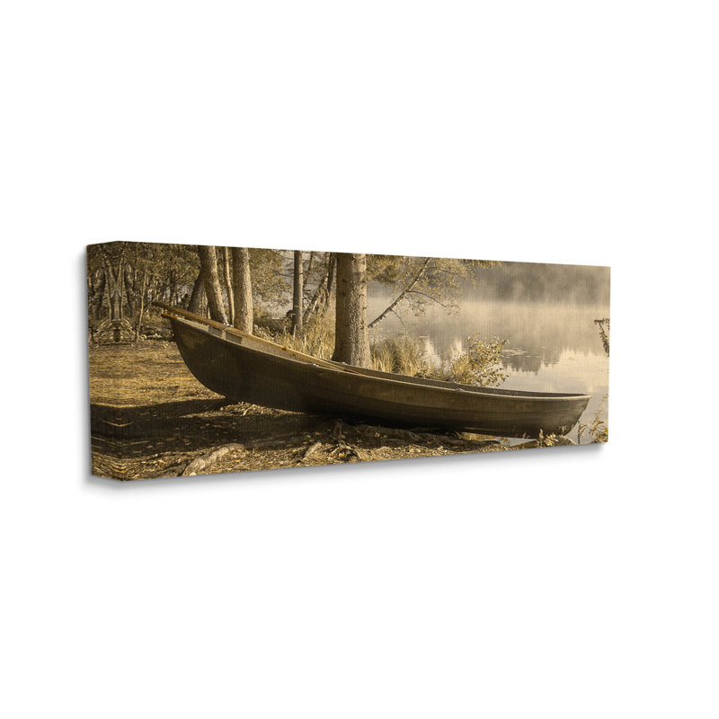 «Woodland Lake Shore Canoe», estampe numérique par Lil 'Rue, H 20 po x l 48 po x P 1,5 po, Toile tendue