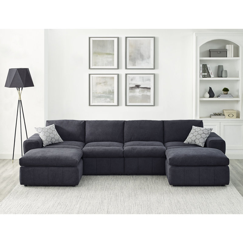 Canapé modulaire réversible avec repose-pieds Enyart, Polyester gris foncé