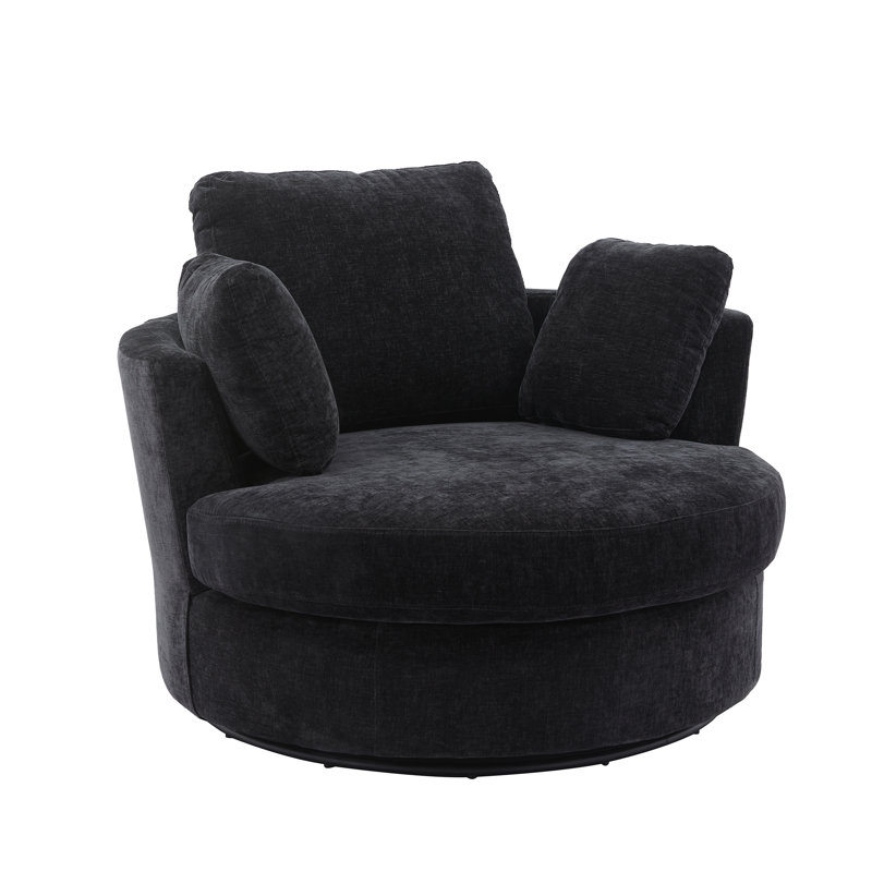 Achorn 42" W Recessed Arm Slipcovered Swivel Barrel Chair, Black Chenille 1