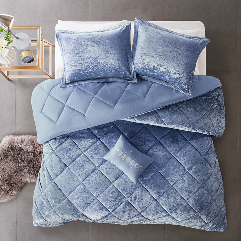 Édredon double / grand en velours bleu pervenche - Literie de luxe et coussin décoratif lavable en machine, Bleu