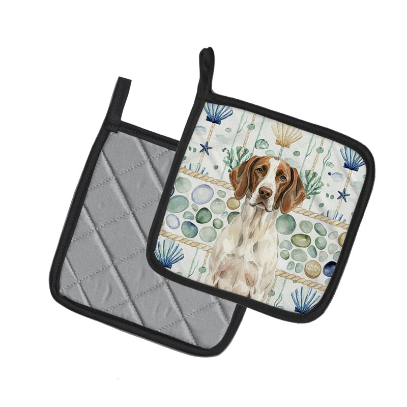 Liver and White Pointer Coastal Sea Glass Pair of Pot Holders