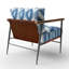 Chaise rembourrée moderne avec accoudoirs bleus et blancs Ikat-87345031