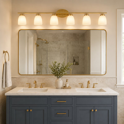 6-Light Ribbed Frosted Glass Shades Vanity Wall Light
