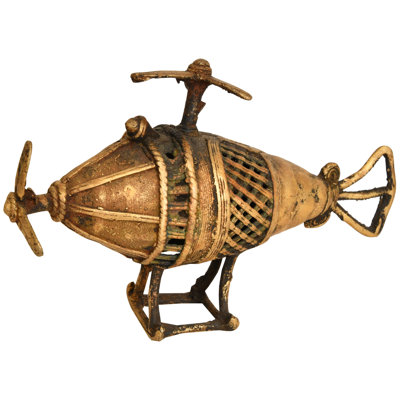 6" Helicopter Tribal Brass Statue from Bastar - Handcrafted Indian Folk Art Sculpture for Contemporary Home Decor
